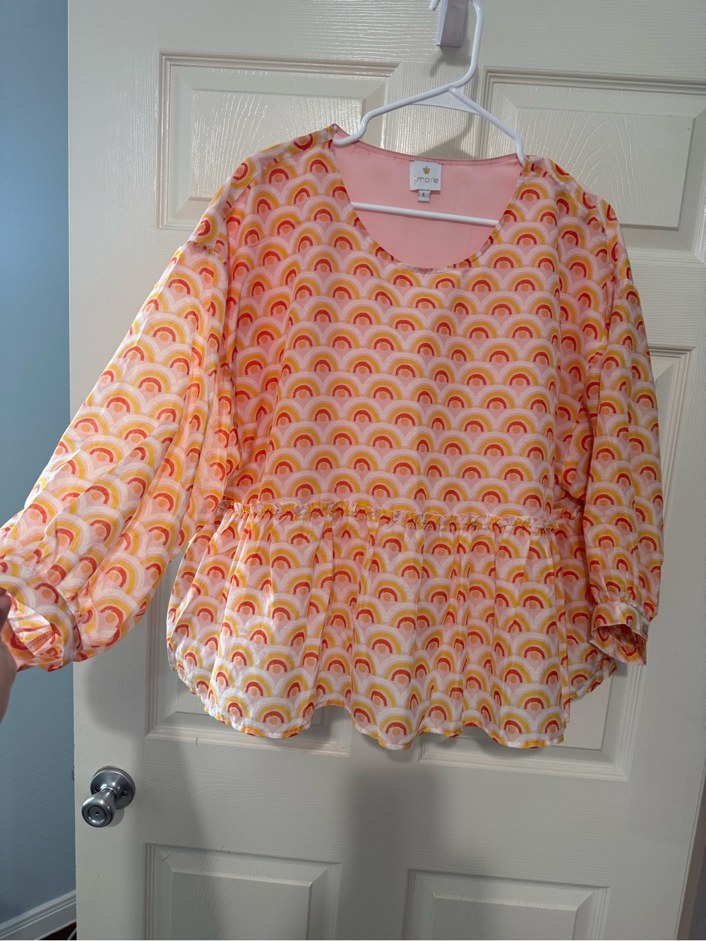 J. Marie Peplum Rainbow-Print Blouse